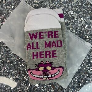 Disney socks Cheshire Alice in wonderland Grey & Pink Cheshire Cat Crew Socks